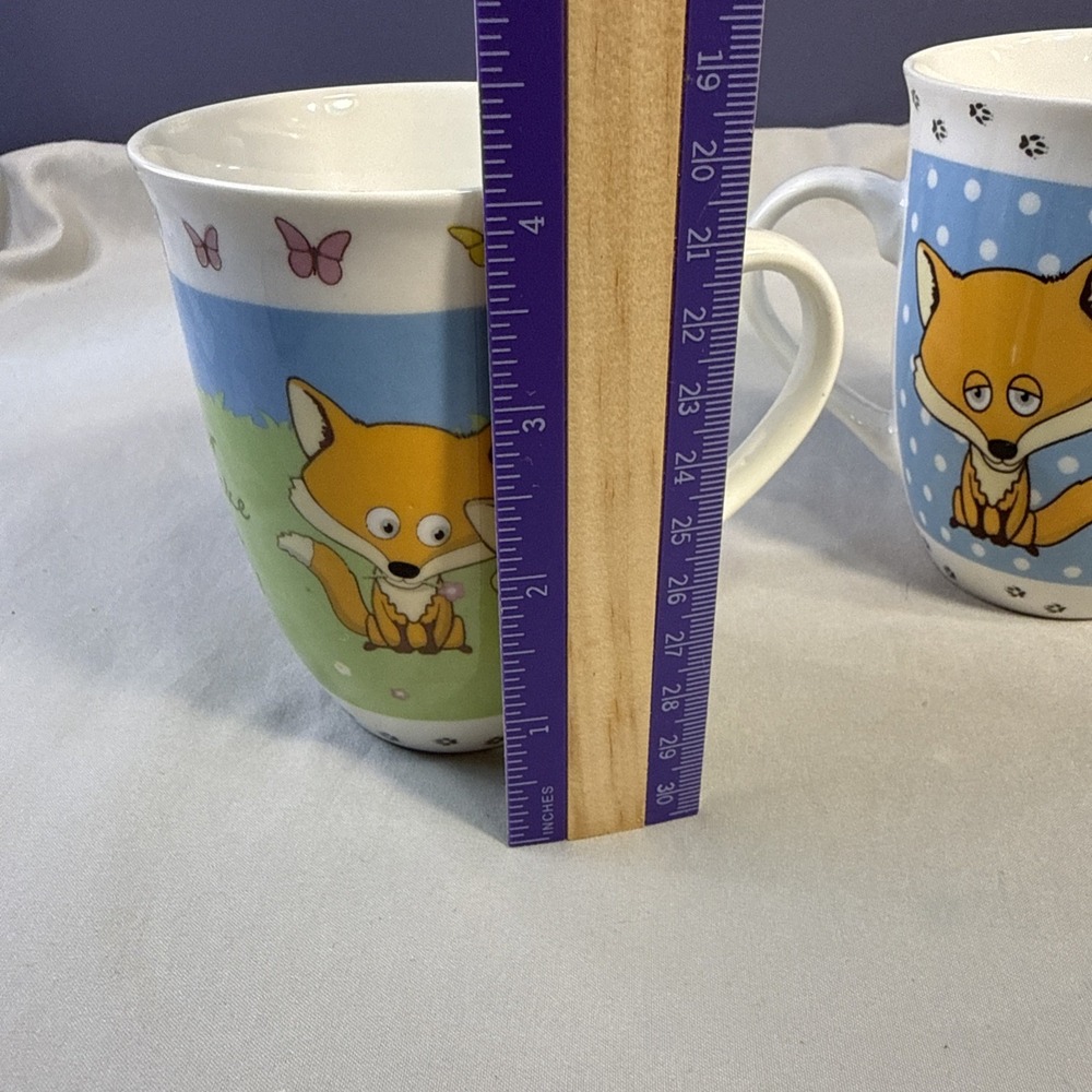 Vintage German Fox Coffee Mug Set Breakfast With You Morning Grouch Cute Cups - Picture 12 of 12
